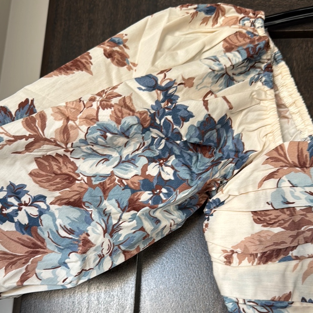 Abercrombie & Fitch Cream Floral Mini Dress with Blue & Brown Print - Picture 4 of 5